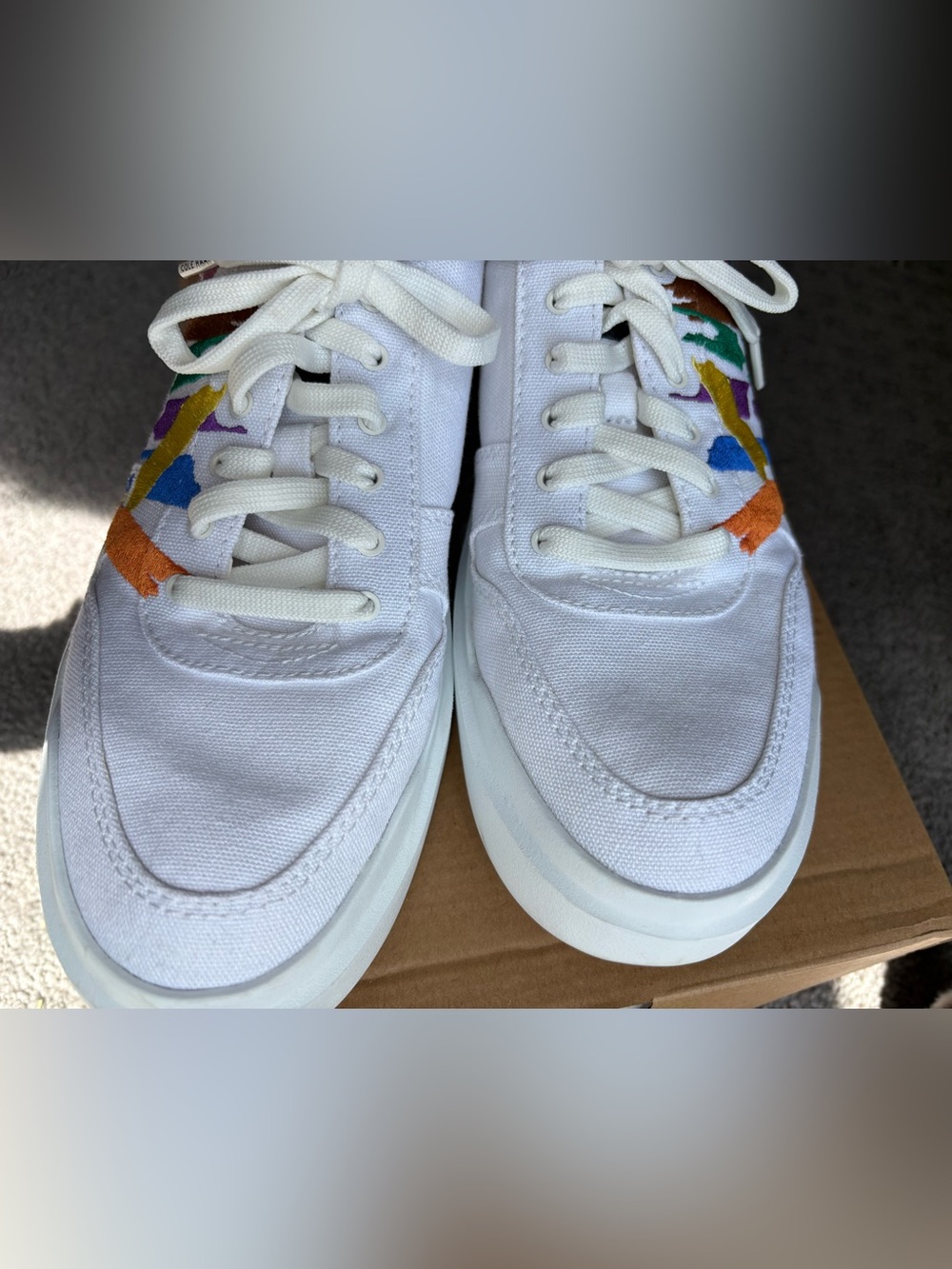 Cole Haan White Canvas Love Sneakers with Multicolor Embroidered Accents - Picture 5 of 9